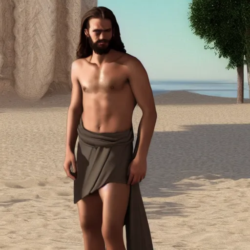 Image similar to Gigachad hanging out with Jesus, photorealistic, 4K