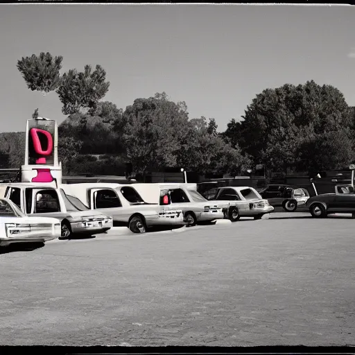 Prompt: Photograph of an ancient Roman McDonalds parking lot, wideshot,longshot,fullshot.