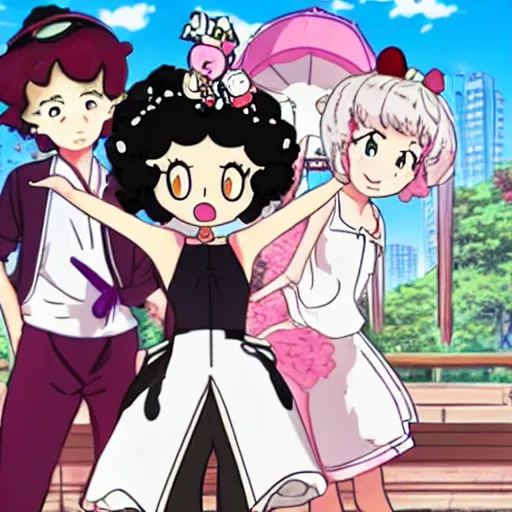 Image similar to Betty Boop as an anime protagonist in an Isekai, slice of life series