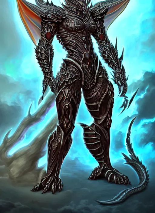 Image similar to muscular and tall ghostly fire humanoid dragon!!!! draconian!! intricate ornate iridescent heavy armor!! character concept art, sharp focus, octane render! unreal engine 5! highly rendered!! trending on artstation!! detailed linework!! illustration by artgerm, wlop, and chie yoshii