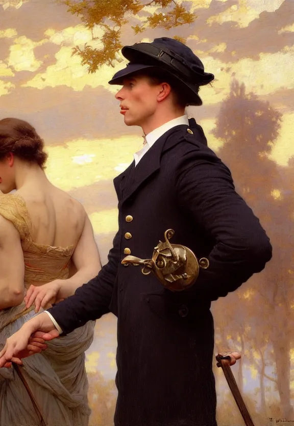 Prompt: attractive handsome fully clothed christopher tietjens confesses his love for attractive fully clothed valentine wannop. parades end. centered composition. highly detailed painting by gaston bussiere and j. c. leyendecker and william adolphe bouguereau and fra angelico and octane render, musee d'orsay 8 k