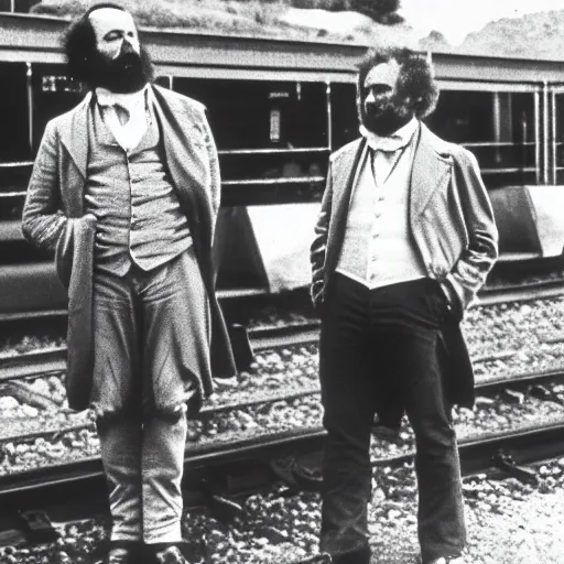 Image similar to beethoven and karl marx waiting for the train at pinaroo