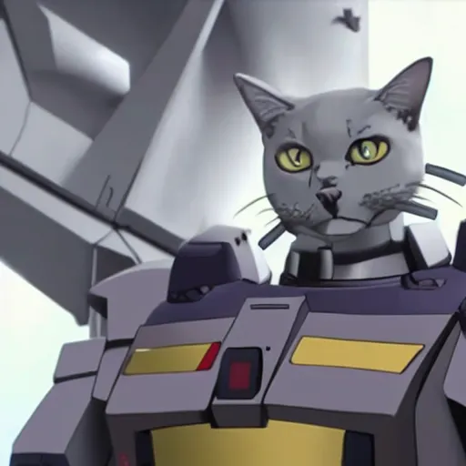 Prompt: cat inside a gundam, mecha suit, realistic cat, military, 4 k, movie still,