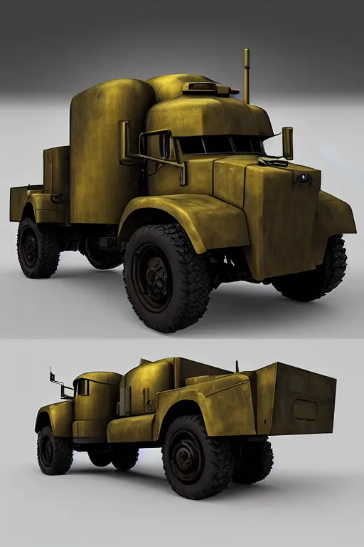 Prompt: “ cybertruck in war thunder game. front on, symmetrical. industrial design. good design award, innovative product concepts, most respected design, amazing depth, glowing, golden ratio, 3 d octane cycle unreal engine 5, volumetric lighting, cinematic lighting, cgstation artstation concept art ”