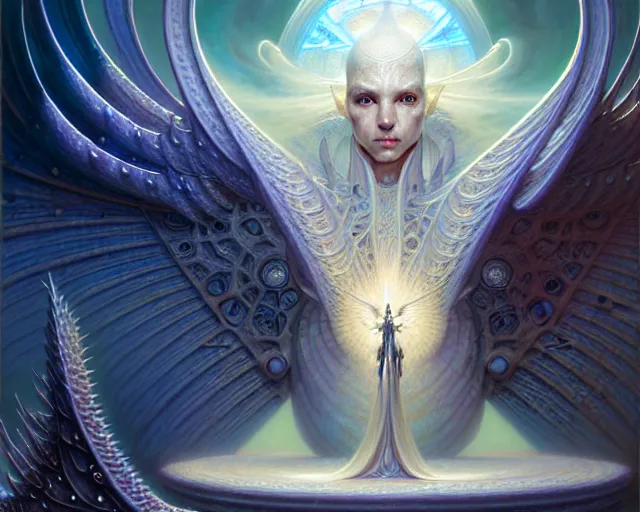 Image similar to the stronghold of white light and angels, fantasy character portrait made of fractals facing each other, ultra realistic, wide angle, intricate details, the fifth element artifacts, highly detailed by peter mohrbacher, hajime sorayama, wayne barlowe, boris vallejo, aaron horkey, gaston bussiere, craig mullins