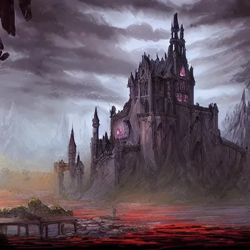 Image similar to beautiful gothic castle landscape in the style of Dnd concept Art