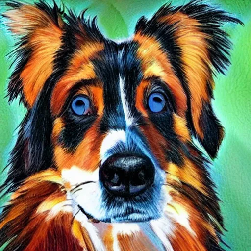 Image similar to australian shepard in the style of neil gaiman