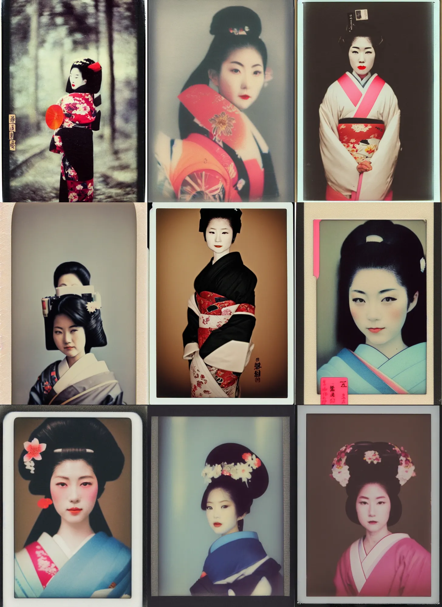 Prompt: Portrait Photograph of a Japanese Geisha Polaroid SX70 Film Color
