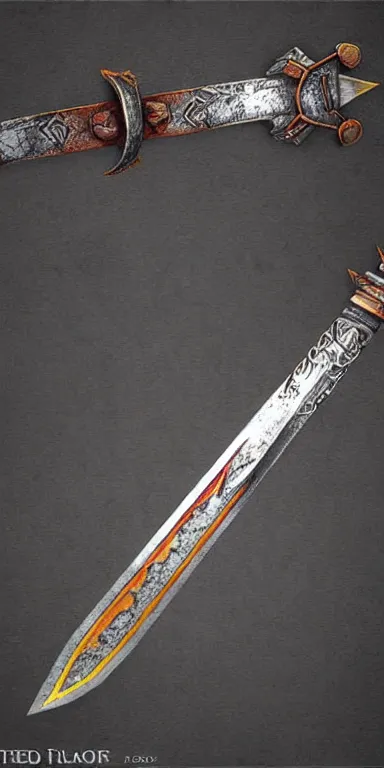 Image similar to warrior sword blade, war theme sword blade, fantasy sword of warrior, armored sword blade, fiery coloring, epic fantasy style art, fantasy epic digital art, epic fantasy weapon art