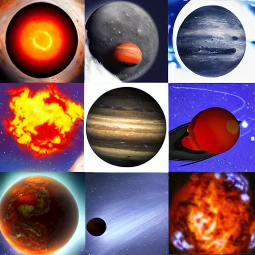 Prompt: planets orbiting around extremely hot, fiery chicken