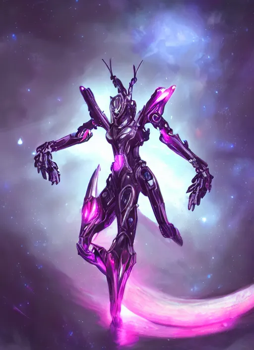 Prompt: cinematic shot, cosmic sized perfectly proportioned stunning beautiful hot female warframe, robot mecha female dragon head, mecha dragon maw, silver armor, fuschia leds, floating in empty space, nebula sized, holding a galaxy, epic proportions, epic size, epic scale, furry art, dragon art, giantess art, warframe fanart, furaffinity, deviantart