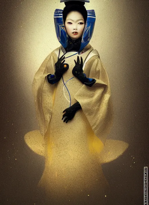 Image similar to portrait of a futuristic geisha, kintsugi, modern fine art, fractal, intricate, elegant, highly detailed, digital photography, subsurface scattering, by jheronimus bosch and greg rutkowski,