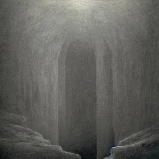 Image similar to Cavern. Tumorous. Eerie. Haunted. Zdzisaw Beksinski