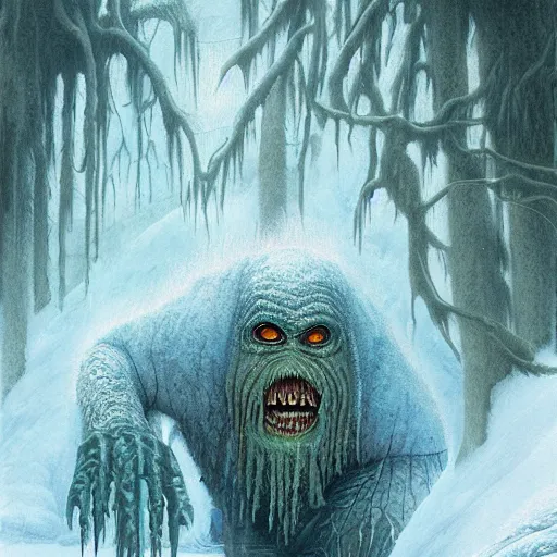 Image similar to swamp monster of ice, fantasy digital art by John Howe,