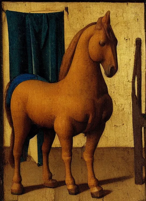 Image similar to wooden horse toy, medieval painting by jan van eyck, johannes vermeer, florence