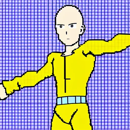 Image similar to pixel art of saitama in an action pose