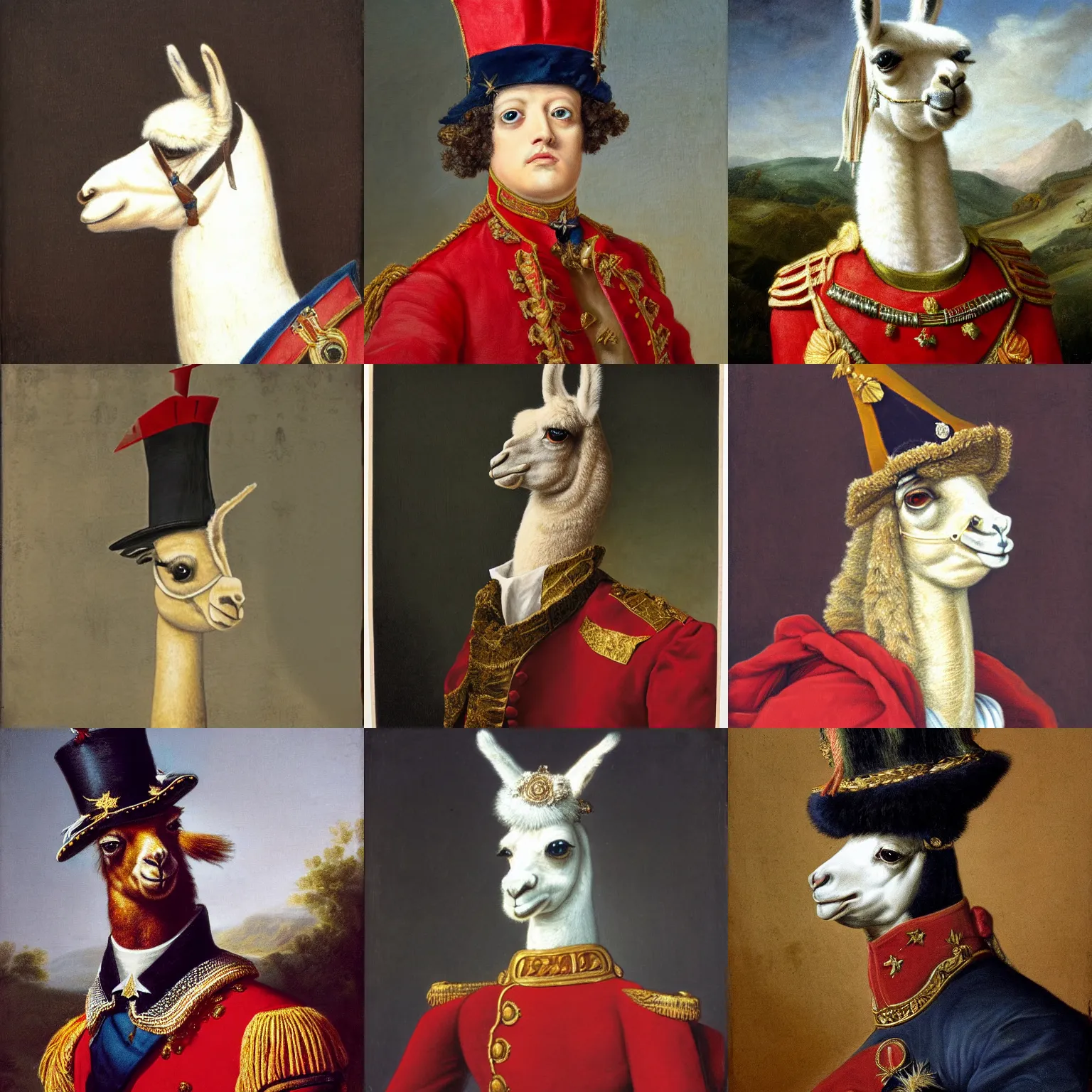 Prompt: portrait of a llama dressed as napoleon