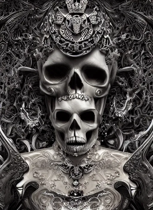 Image similar to a 3 d render of the queen of the underground, intricate details, skull, bones, hyper - realistic, matte painting, hyper - detailed, ornate, mysterious, dark