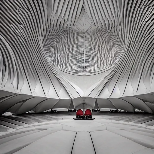 Prompt: interior of a futuristic lotus temple, by zaha hadid, intricate contemporary architecture, photo journalism, photography, cinematic, national geographic photoshoot