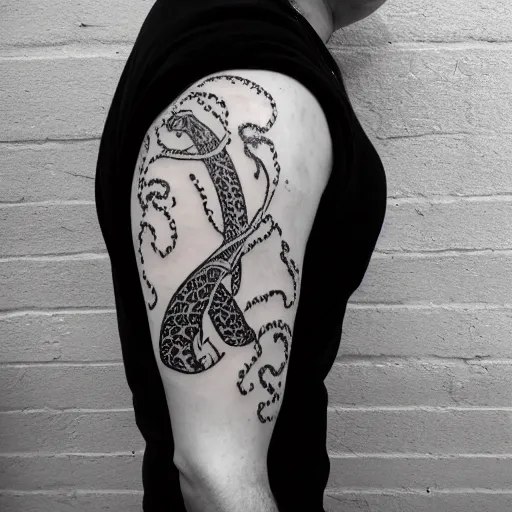 Image similar to white spermwhale fighting a kraken, awardwinning elegant modern tattoo design on white background