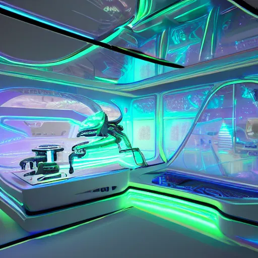 Prompt: alien ship shop, futuristic, holographic, 8k