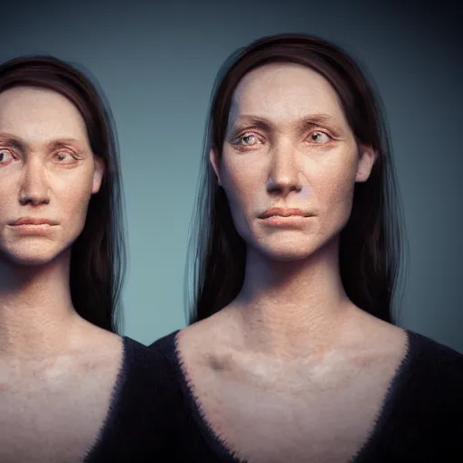 Image similar to woman with two heads, photo realistic, cinematic lighting