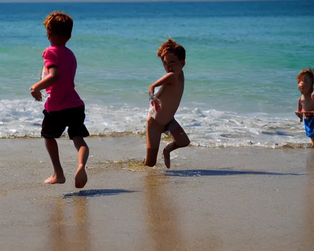 Image similar to children playing at the beach, action photography, cdx