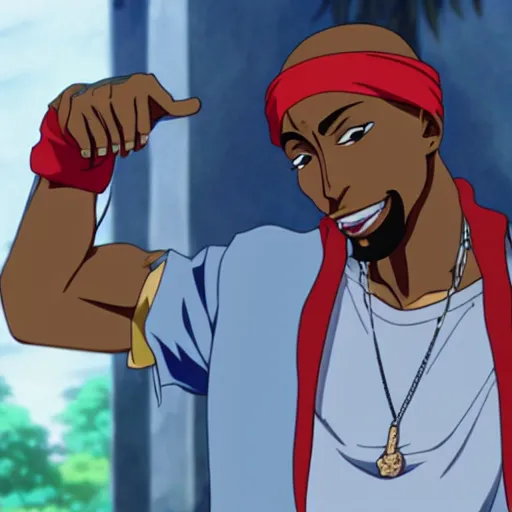 Image similar to Tupac Shakur, screenshot from a 2012s anime, anime