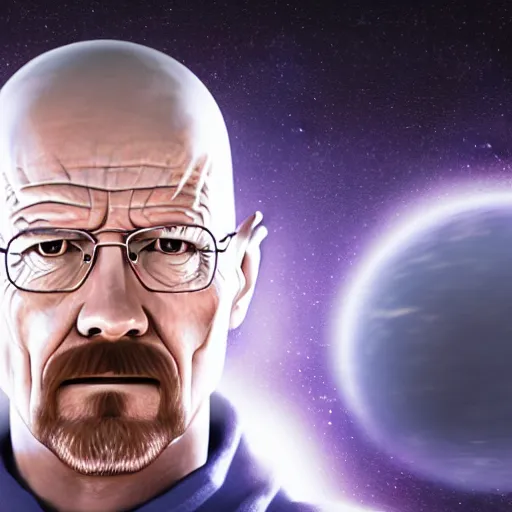 Image similar to 3 d render of walter white in space with nothing but shorts, 4 k image, space themed