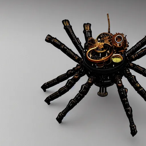 Image similar to a steampunk spider wearing a top hat, 8 k, unreal engine 6, hyper detailed, highly coherent,