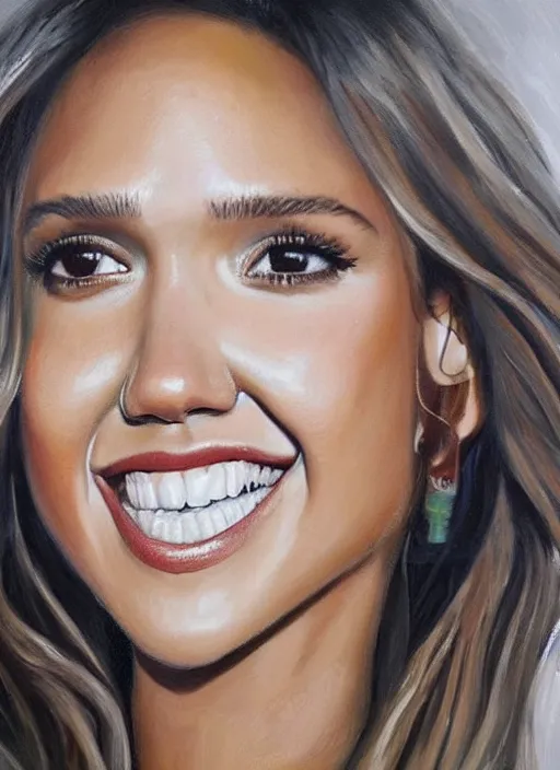 Image similar to portrait painting of jessica alba, toothpaste on concrete, extremely detailed