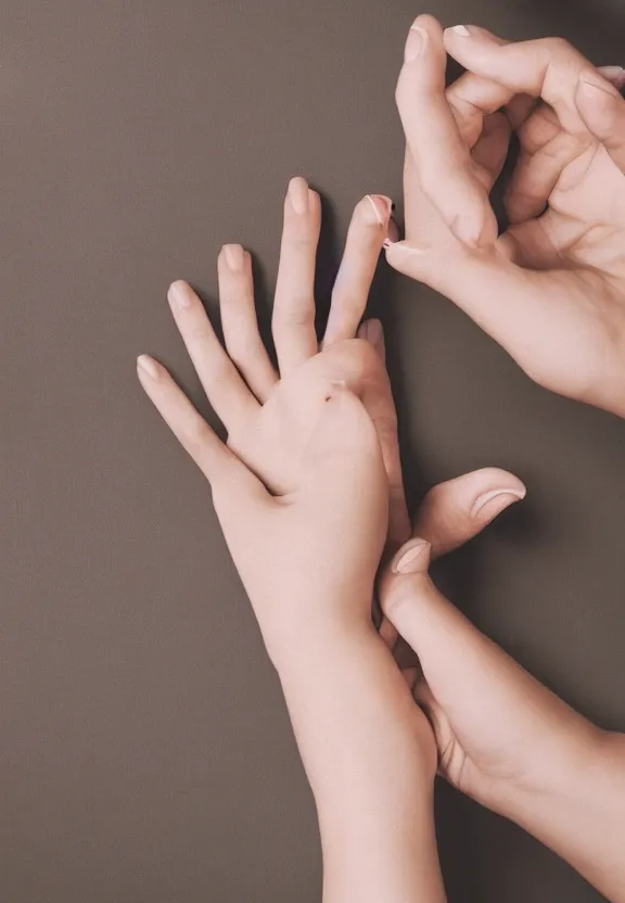 Image similar to photorealistic woman's hand with palm up lies on the table, palm pattern visible, pov photo, instagram photo, studio photo, 9 0 mm, f / 1. 4