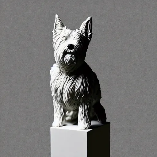 Prompt: photography of a sculpture of a westie by Carlo Sequin