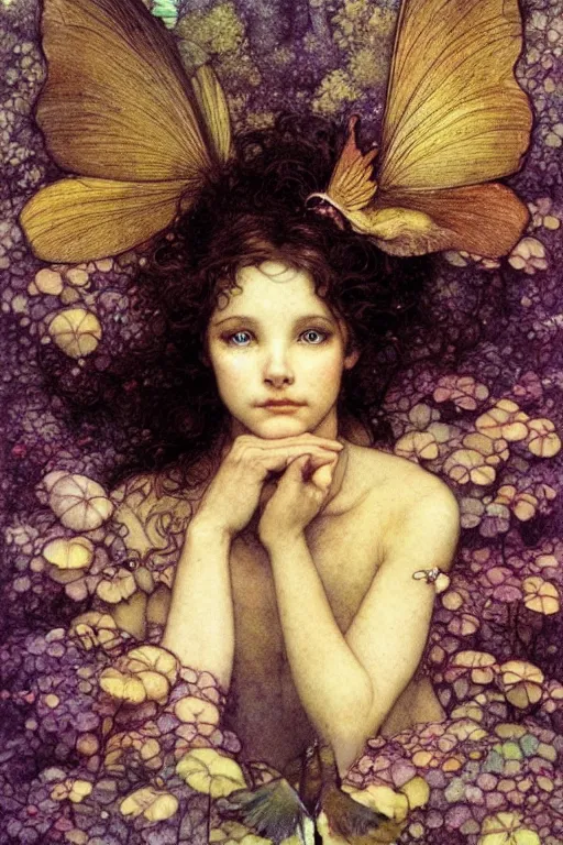 Prompt: portrait of a beautiful faerie, golden ratio, detailed, rainbowshift, by jean - baptiste monge, maxfield parrish, john william waterhouse, brian froud