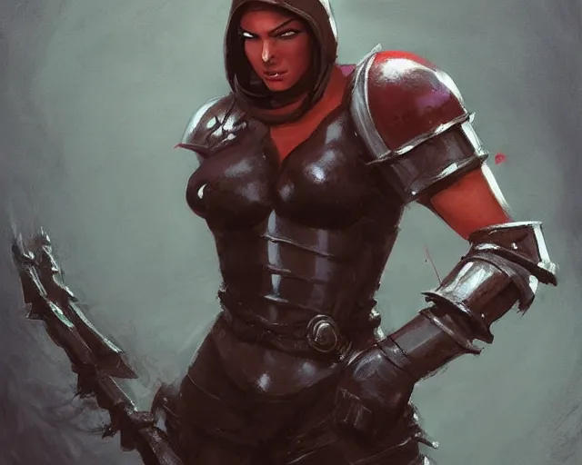 Image similar to portrait of a mildly muscular female knight in team fortress 2 style, detailed face, dark fantasy art, fantasy, pretty, hd shot, digital portrait, beautiful, artstation, comic style, by artgerm, guy denning, jakub rozalski, magali villeneuve, neoartcore and charlie bowater