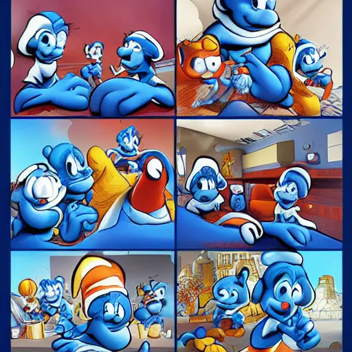 Prompt: the smurfs version the avengers, digital art, artstation trend, well detailed