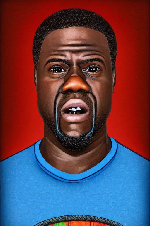 Prompt: ultra realistic funny kevin hart face portrait in the style of grant wood
