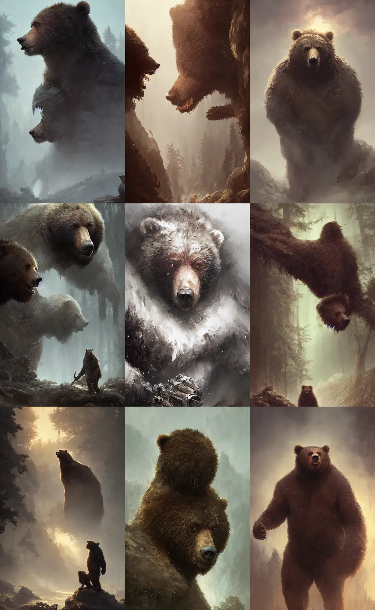 Prompt: a man bear, concept art, detailed face, fantasy, highly detailed, cinematic lighting, digital art painting by greg rutkowski