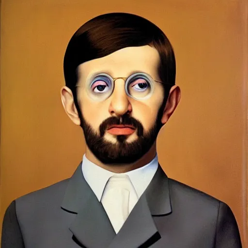 Image similar to painting of a young ringo starr by rene magritte, hd, 4 k, detailed, award winning