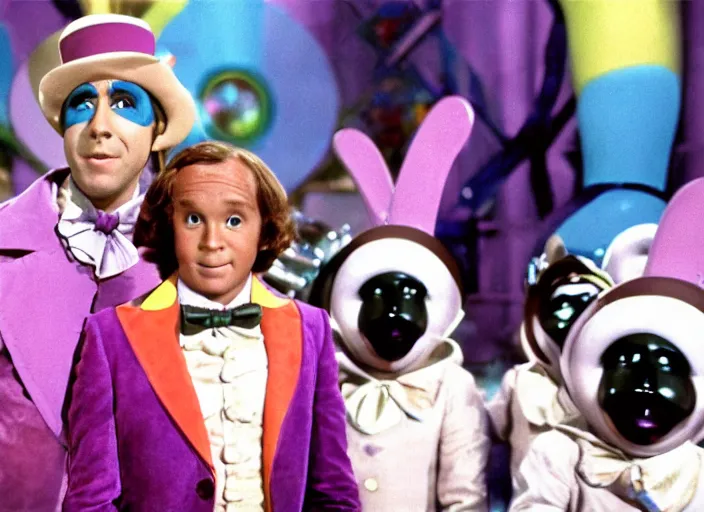 Image similar to film still of Ryan Reynolds as Willy Wonka in Willy Wonka and the Chocolate Factory 1971