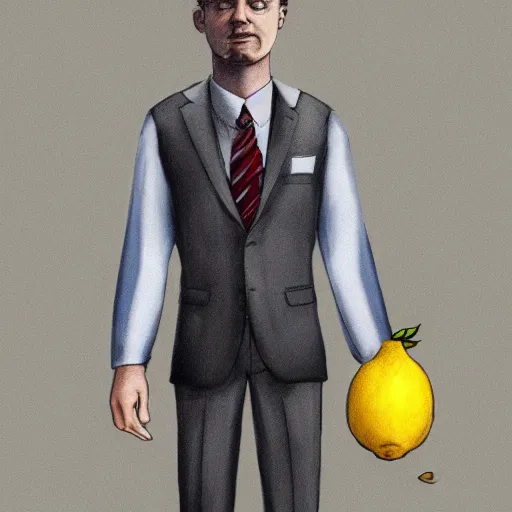 Image similar to A lemon wearing a suit and tie, full body portrait, vintage photo, ultra detailed, creative, dynamic lighting, cinematic, trending on art station