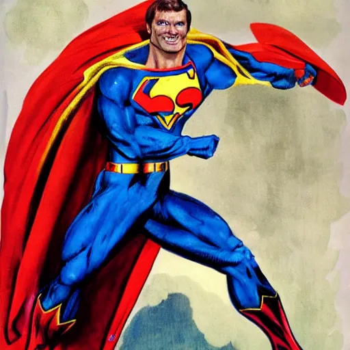 Image similar to macron as a superhero, by boris vallejo