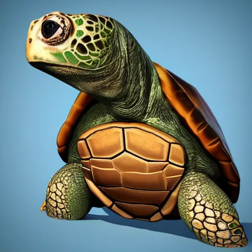 Image similar to super detailed 3 d model of a turtle character portrait rendered in cinema 4 d