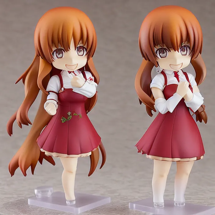 Image similar to an anime nendoroid of a lovely red - hair girl wearing roses, figurine, detailed product photo