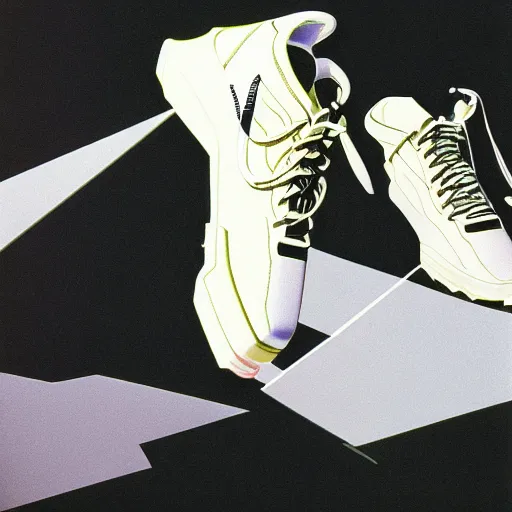 Image similar to retro futuristic Nike Off-White sneakers by syd mead