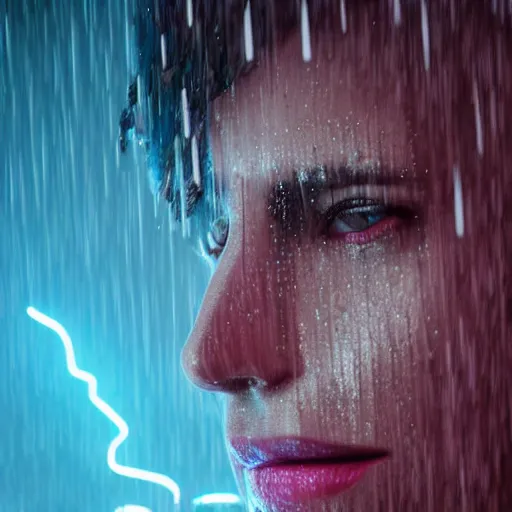 Prompt: realistic portrait made out of rain, neon, lightning, rendered in octane, unreal engine, character art