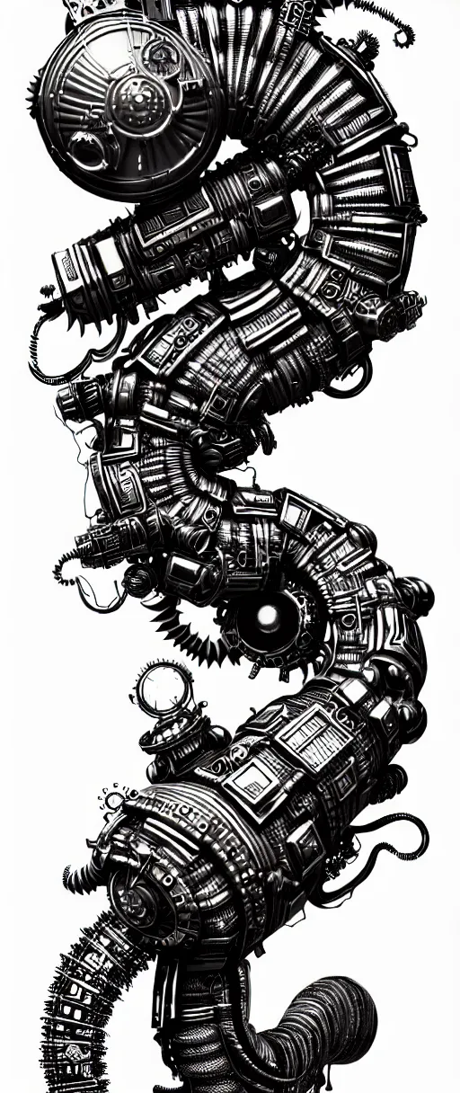 Image similar to cyberpunk steampunk caterpillar, high details, lineart, by vincent di fate and joe fenton, inking, screen print, masterpiece, trending on artstation, sharp, high contrast, hyper - detailed,, hd, 4 k, 8 k