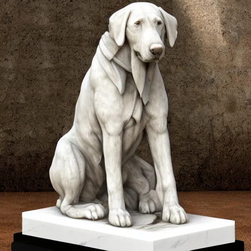 Image similar to marble statue of a dog, realistic, artistic, 4 k resolution, award winning