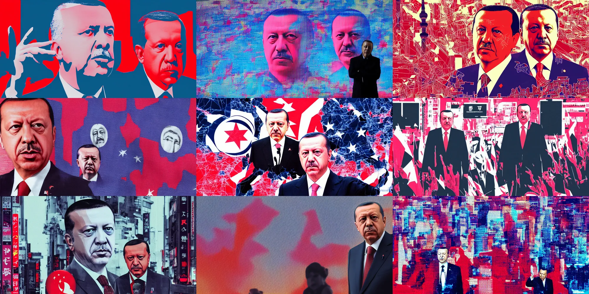 Prompt: medium portrait of tayyip erdogan in tokyo, synthwave