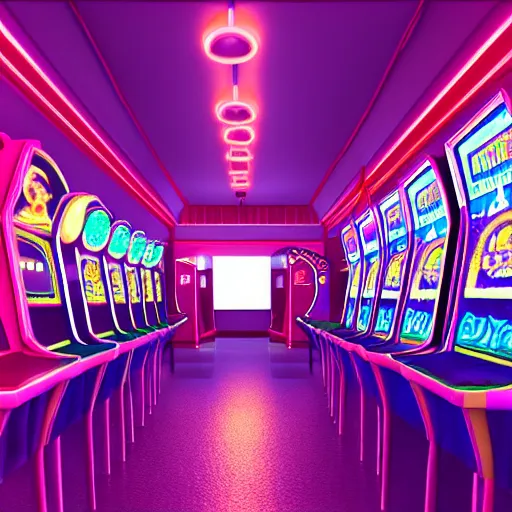 Image similar to inside an arcade, vaporwave 9 0 s dreamy empty, highly detailed, 3 d render, vray, octane, realistic lighting, photorealistic